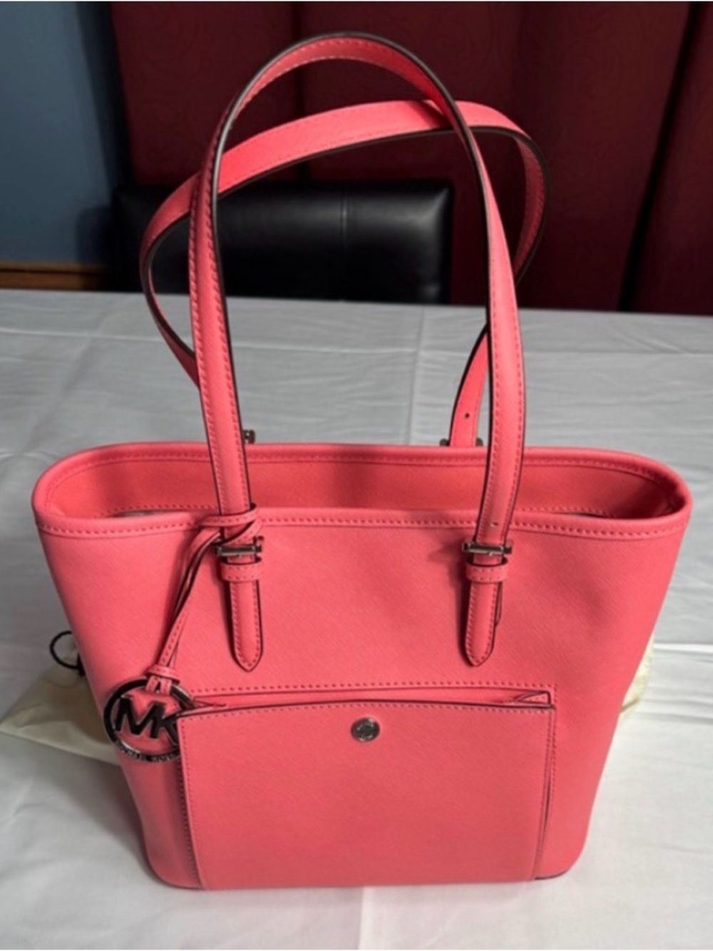 Michael Kors Coral Pink Leather Tote with Front Pocket